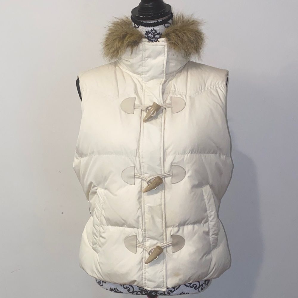 Lauren Ralph Lauren Puffer Vest with Down &  Faux Fur Trim Size Large